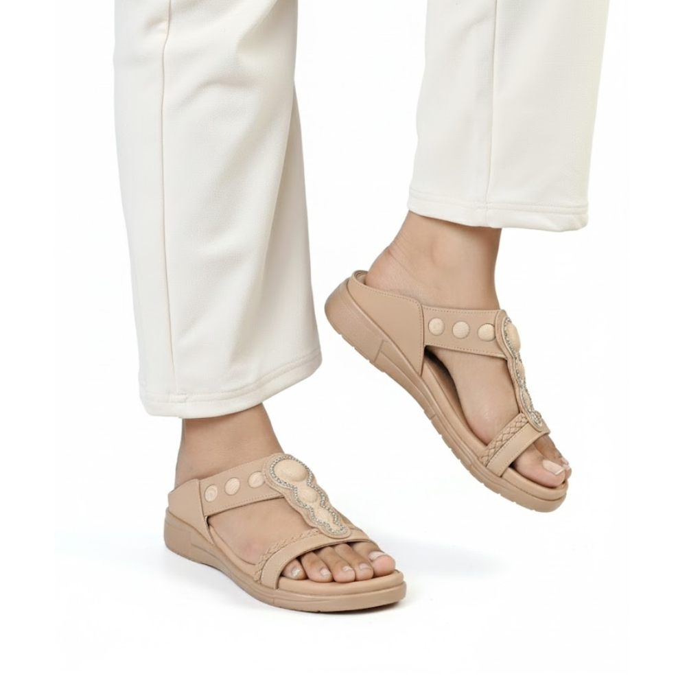 SIKETU Women’s Flat Sandals –Beige Comfort Strap